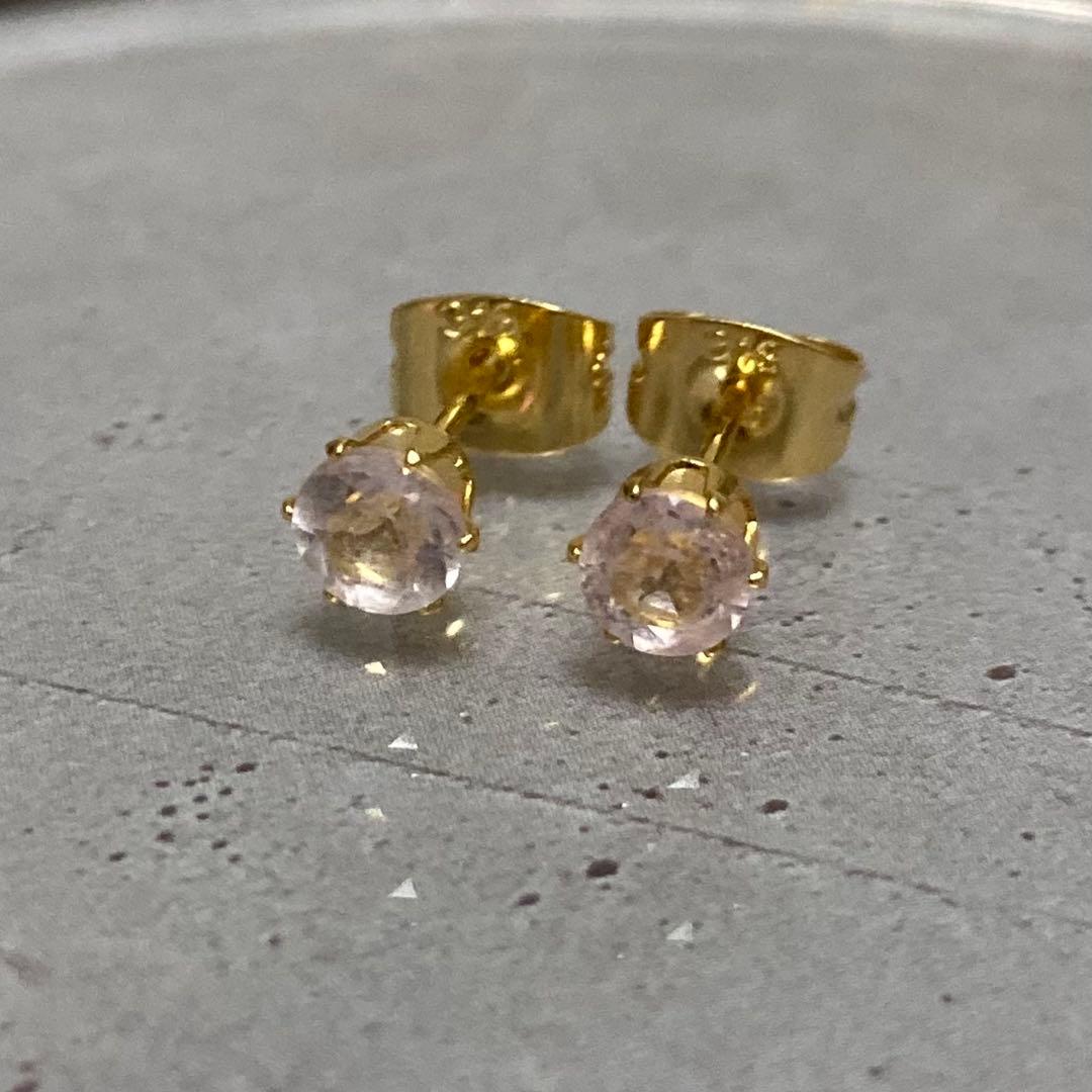 天然石 モルガナイト 4mm スタッドピアス サージカルステンレス ゴールド