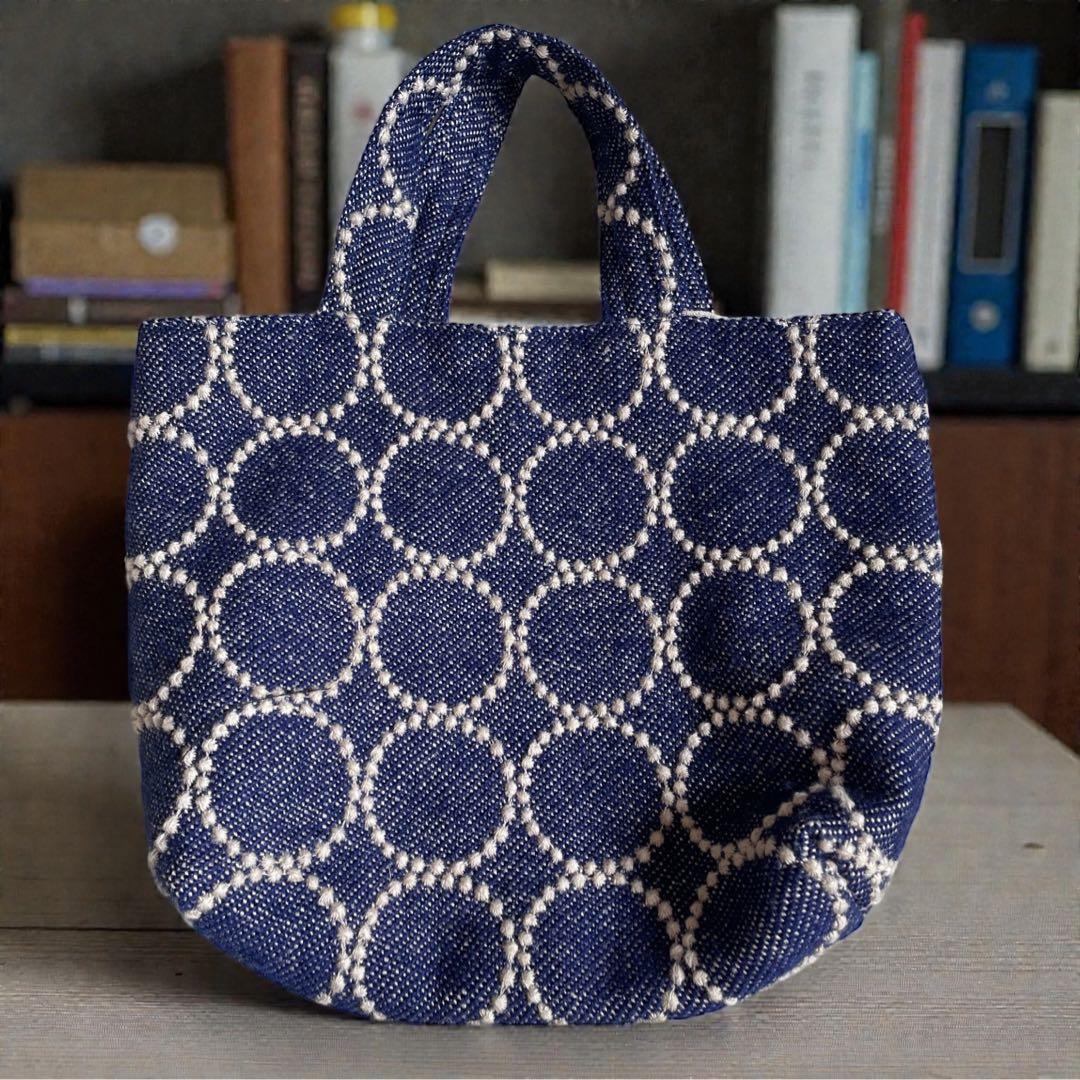 ハンドメイド ミナペルホネン タンバリン トートバッグ ネイビー 美品