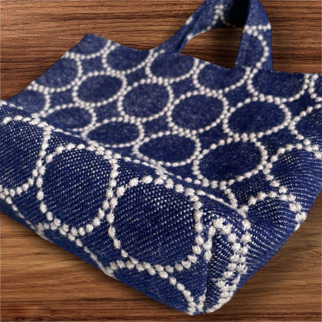 ハンドメイド ミナペルホネン タンバリン トートバッグ ネイビー 美品