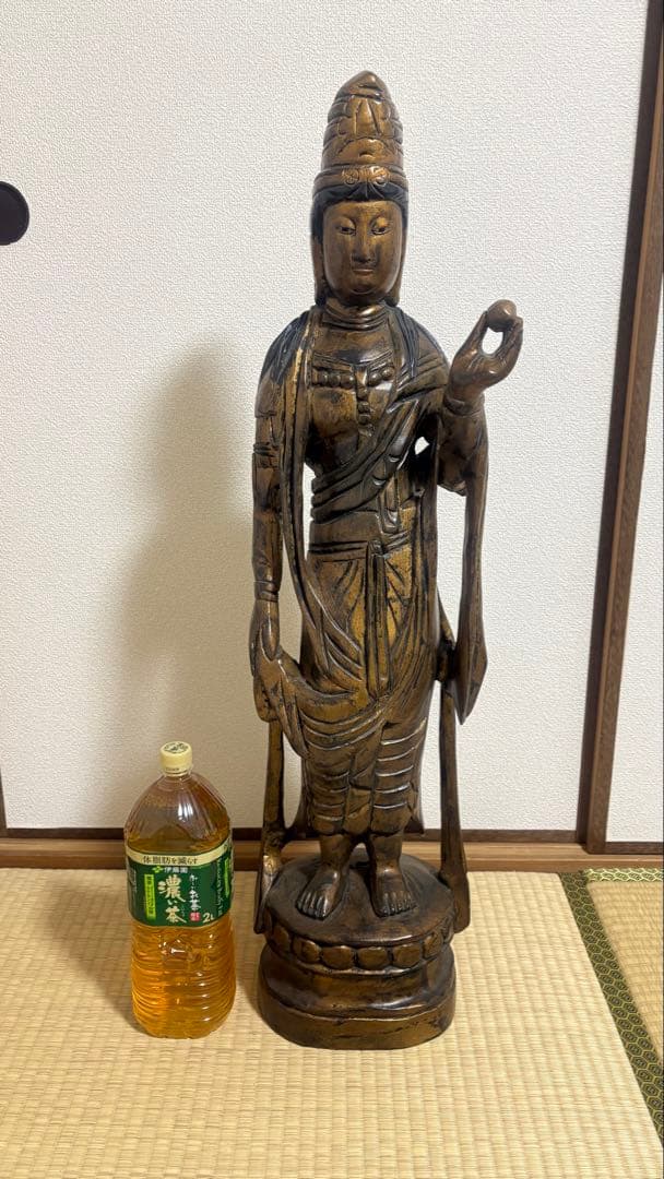 大型 木彫 観音菩薩像 一木造 宝珠持ち 約90cm 仏像 骨董 仏教美術