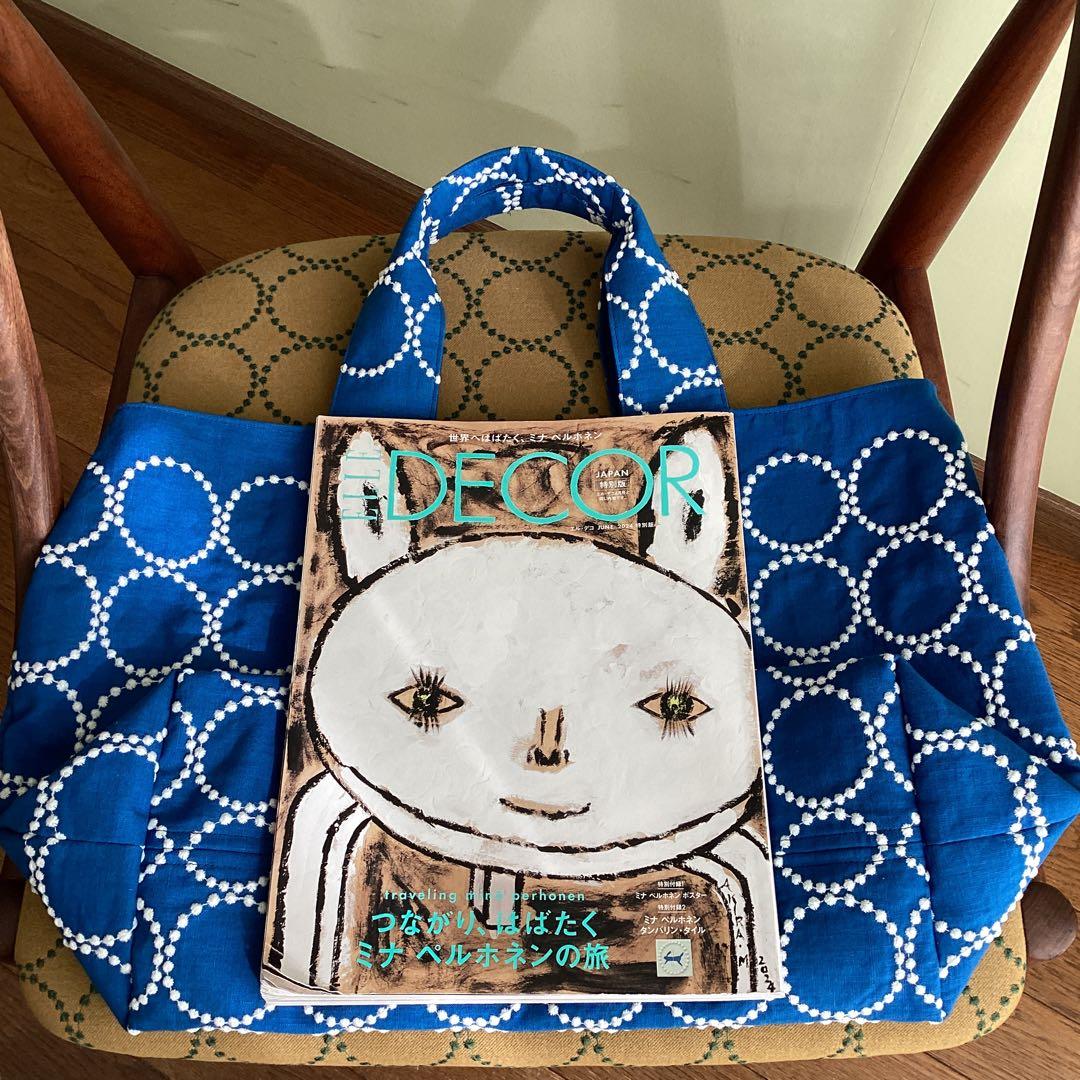 ミナペルホネンタンバリンblue両面でトートバッグハンドメイド