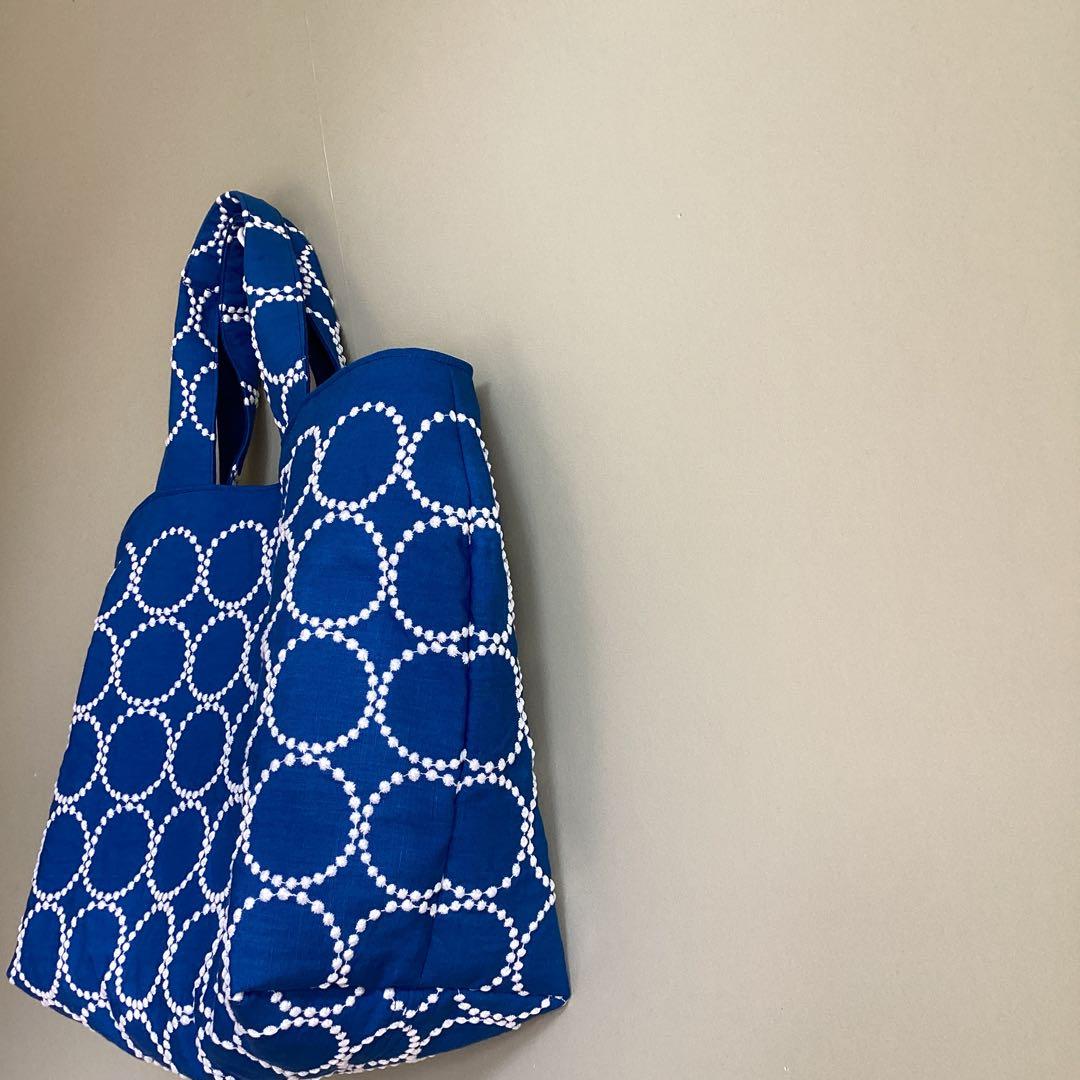 ミナペルホネンタンバリンblue両面でトートバッグハンドメイド