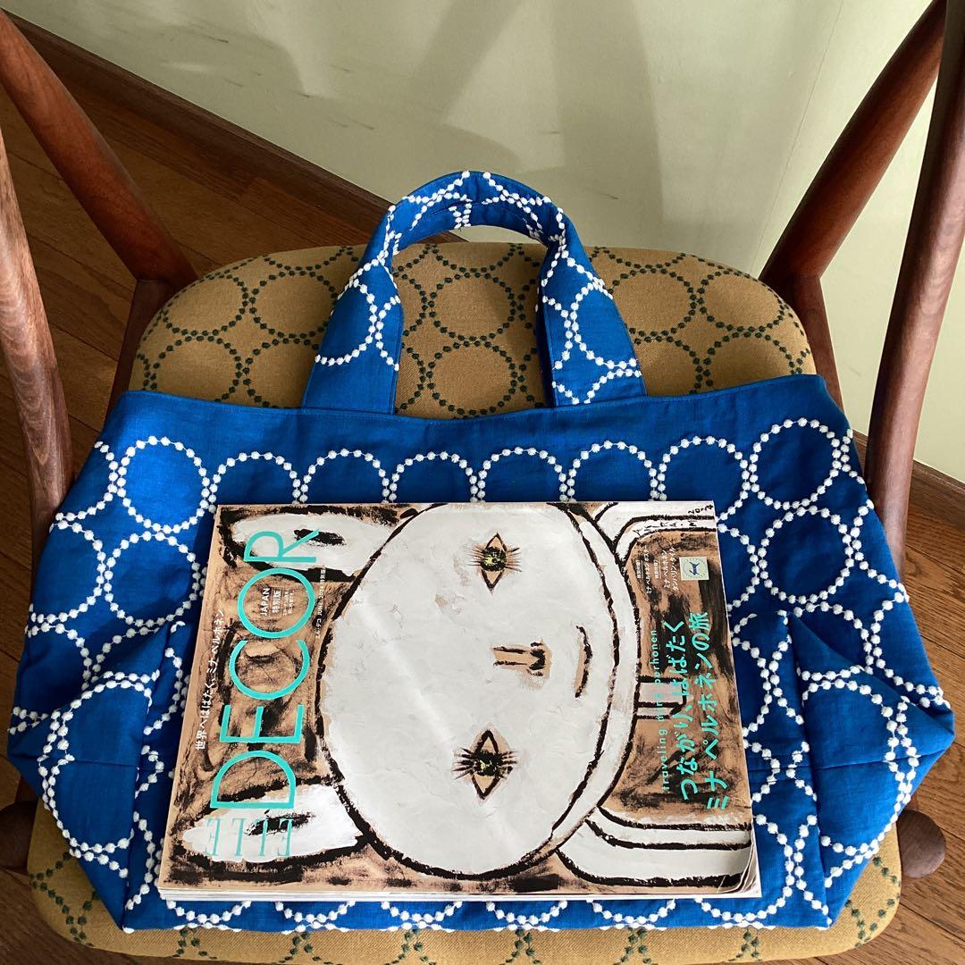 ミナペルホネンタンバリンblue両面でトートバッグハンドメイド
