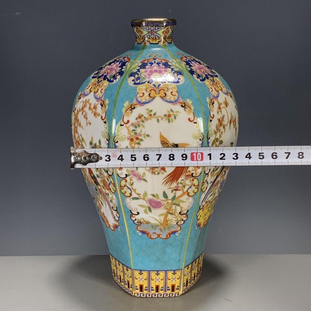 盧芹斎粉彩蒔金花鳥梅瓶 景徳鎮 陶磁器 装飾品 現代工芸品美術品 置物