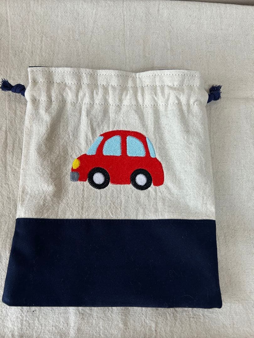 入園入学準備 車と消防車の刺繍バッグ4点セット