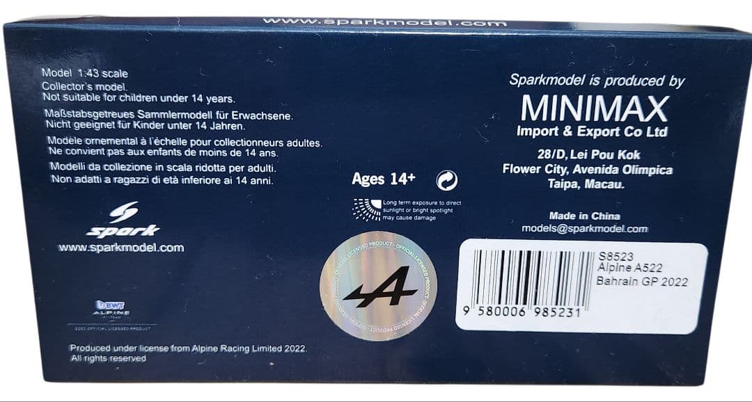 【新】Spark 1/43 Alpine A522 Baharain GP