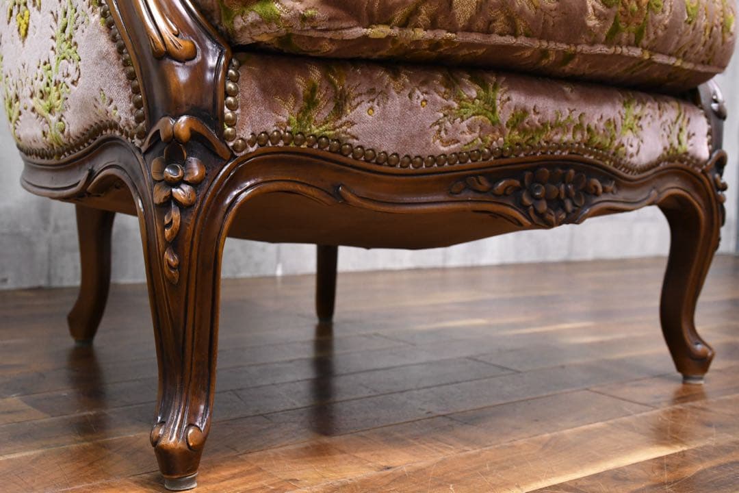 EIK68 カリモク 金華山張り 1人掛けソファ 猫脚 ロココ様式 シングル