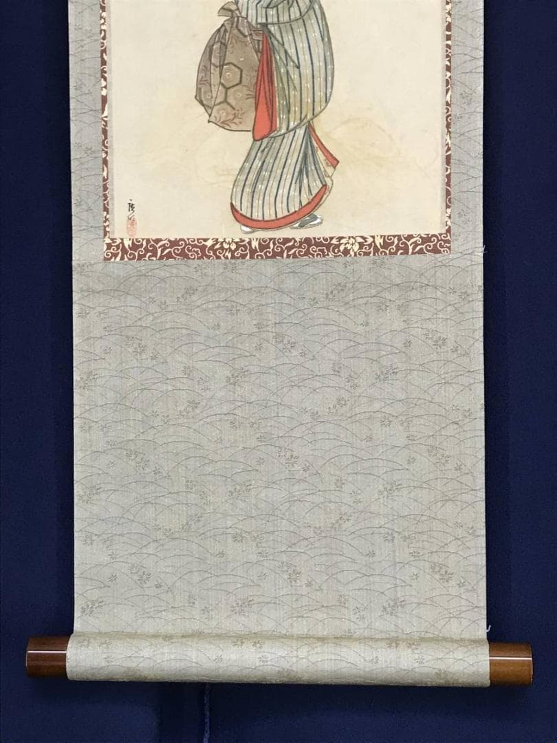 【真作】廣明/美人手毬図/美人図/美人画/掛軸/名家伝来/AC-373