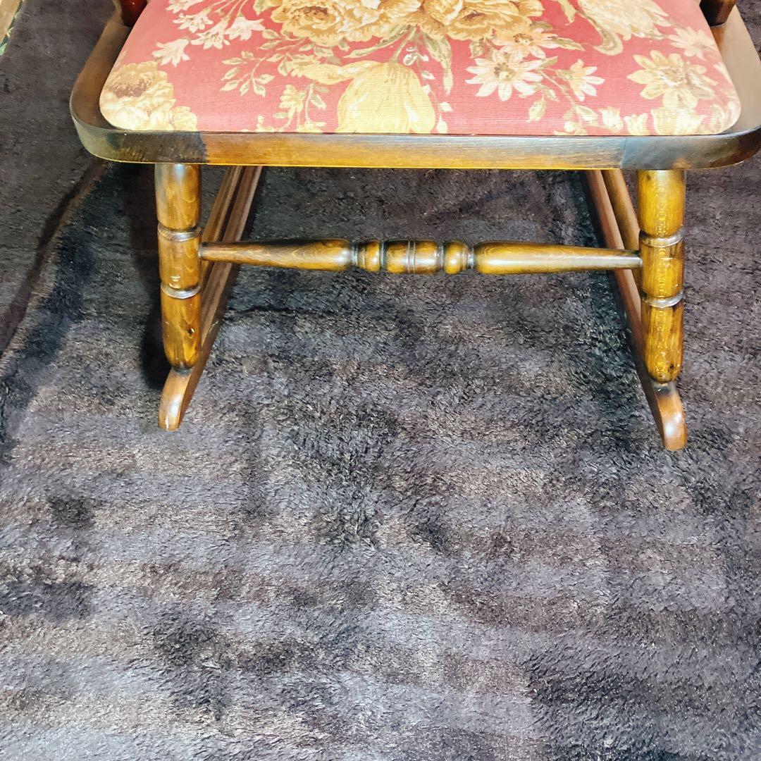 ビンテージ 木製ロッキングチェア 花柄座面 アームチェア