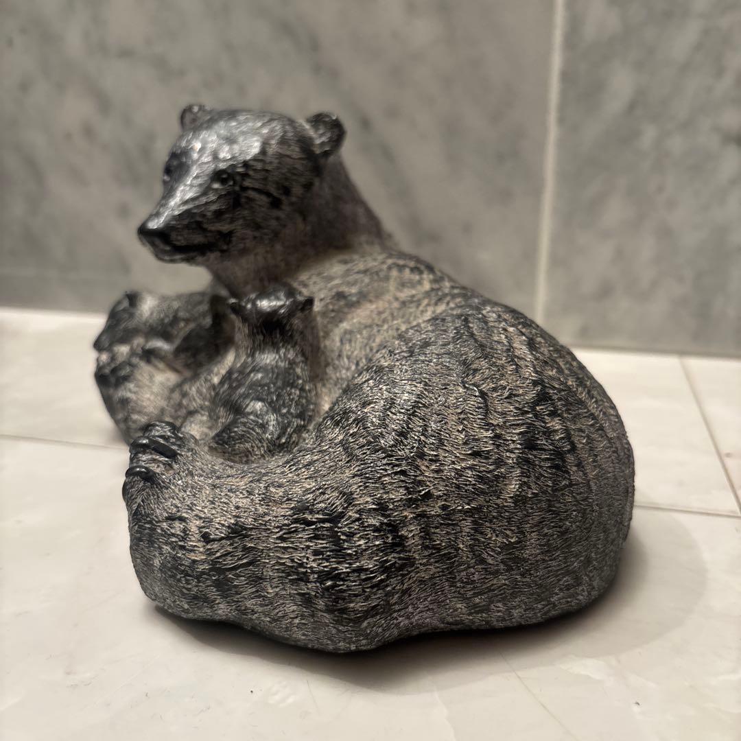 カナダ60年代ヴィンテージ　イヌイットアートのシロクマ親子の石の彫刻