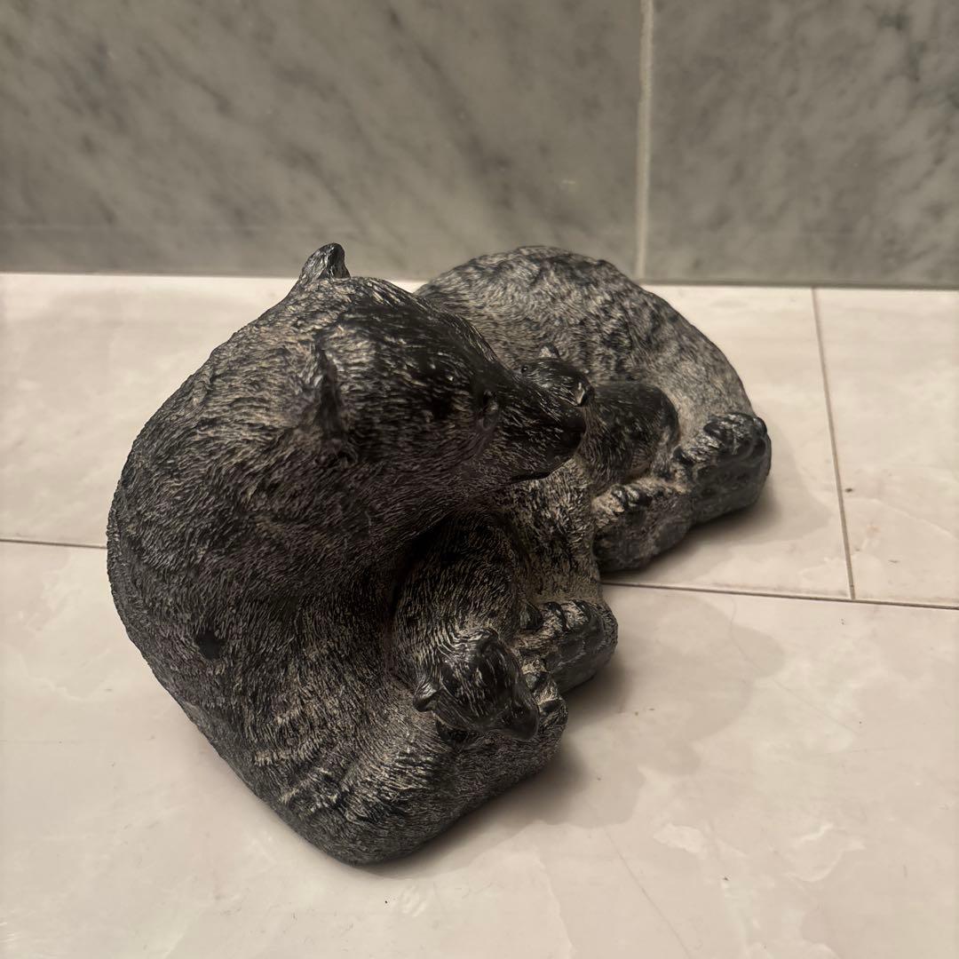 カナダ60年代ヴィンテージ　イヌイットアートのシロクマ親子の石の彫刻