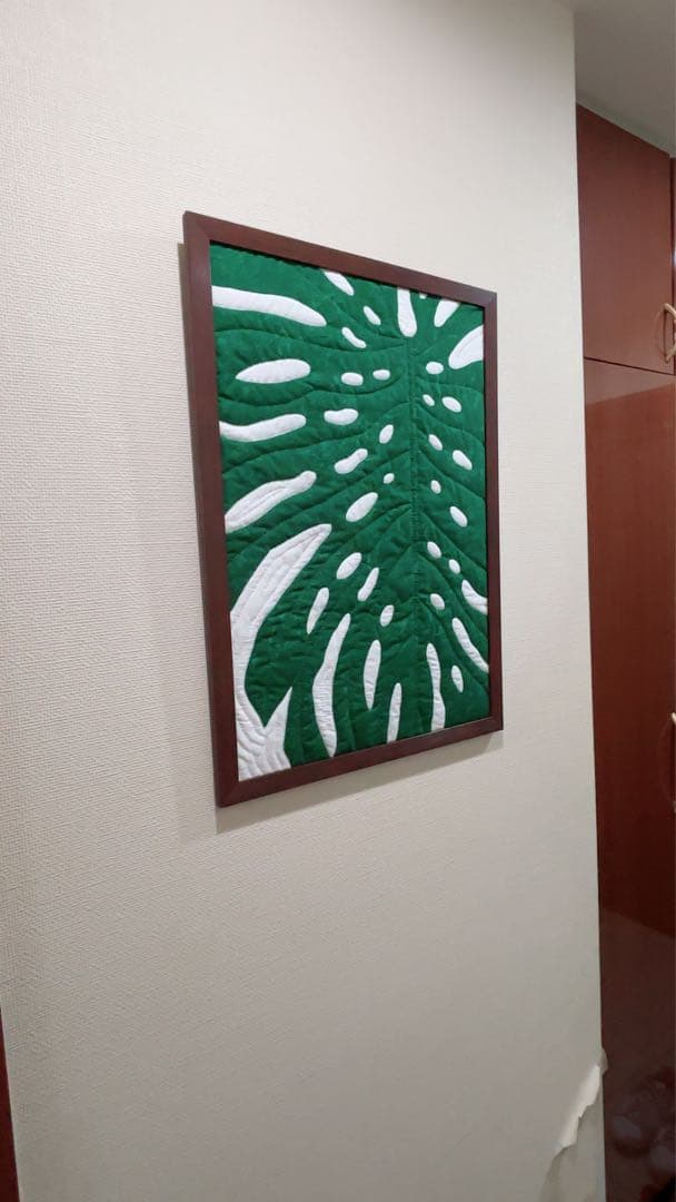 モンステラ　ハワイアンキルト　額付き