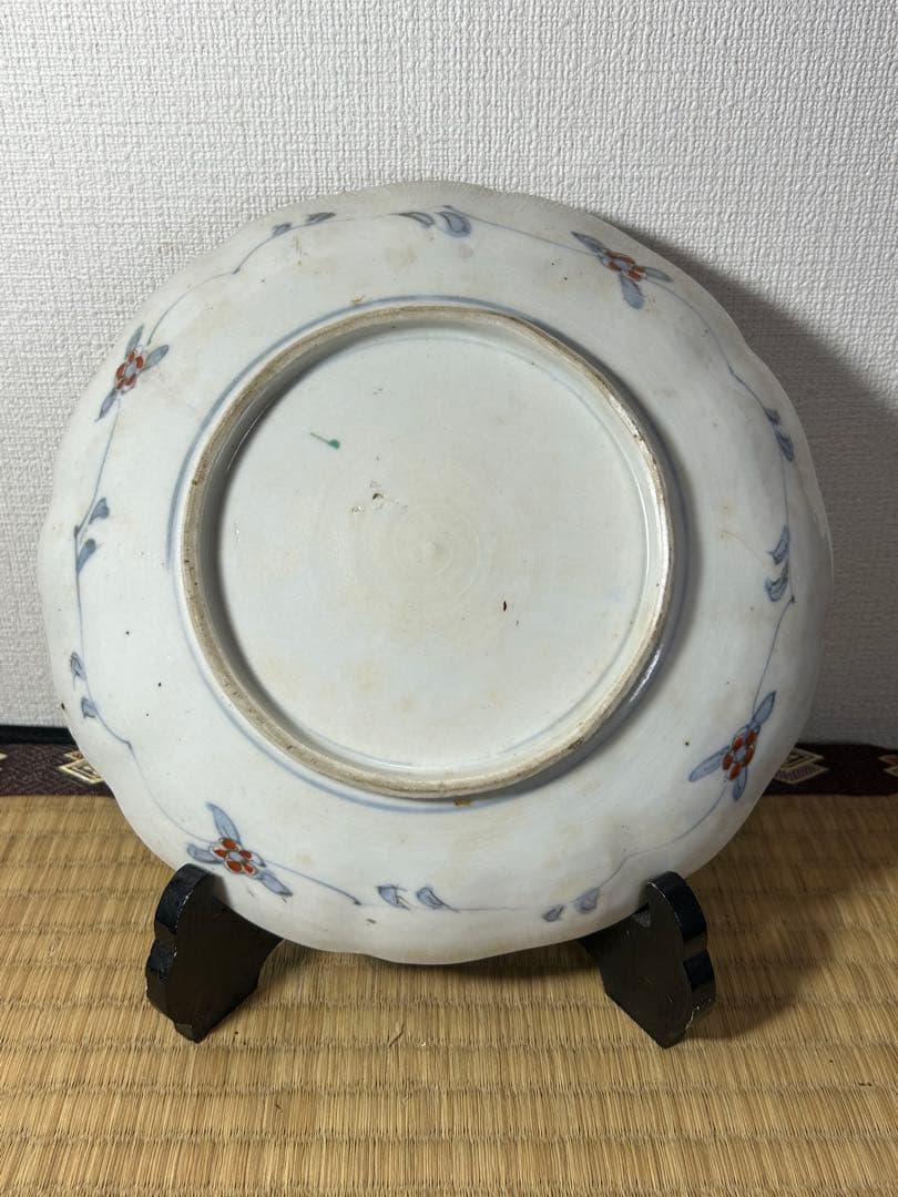 古伊万里色絵七寸皿　4枚 唐子　唐草図　明治時代初期