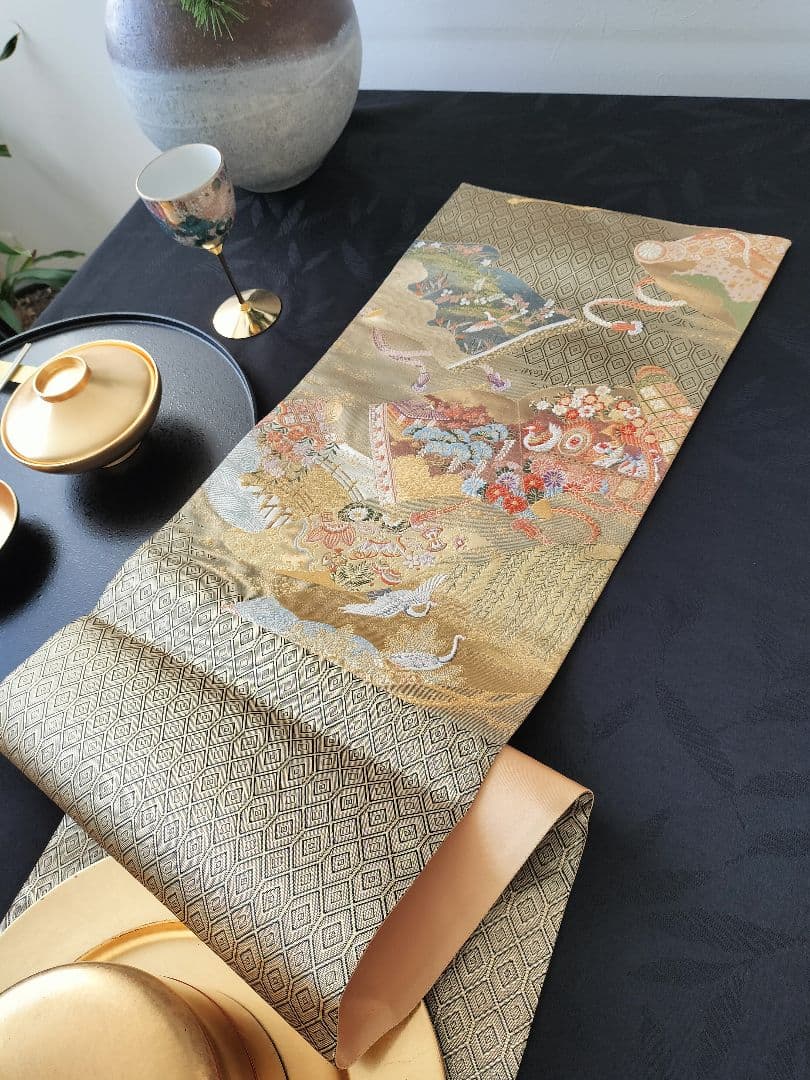 A613★逸品‼️豪華刺繍‼️ひな祭り‼️袋帯正絹テーブルランナー2ｍ18cm