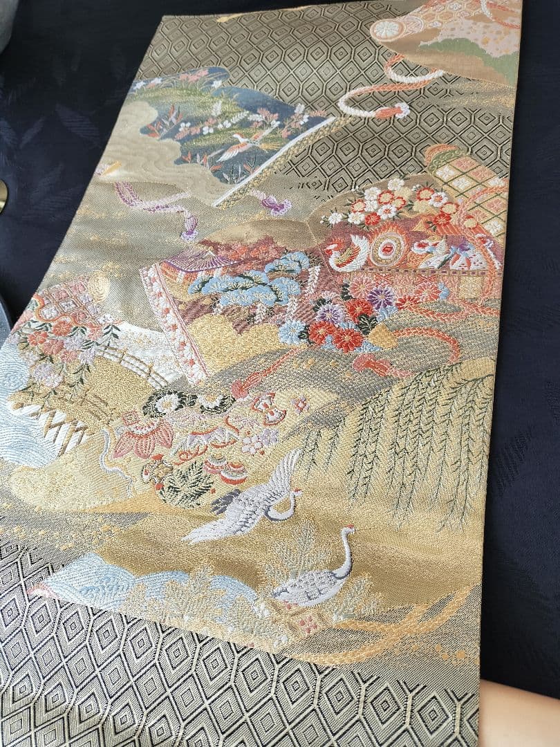 A613★逸品‼️豪華刺繍‼️ひな祭り‼️袋帯正絹テーブルランナー2ｍ18cm
