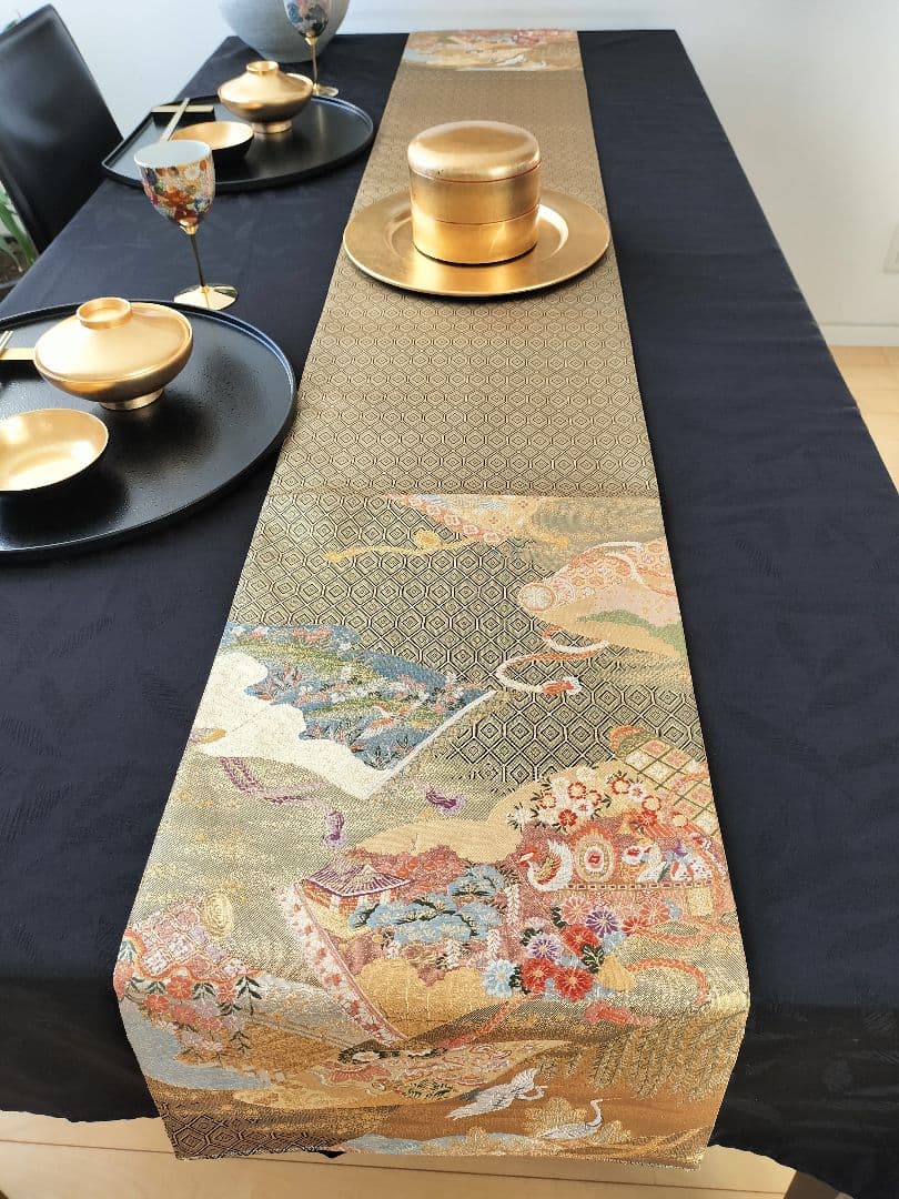 A613★逸品‼️豪華刺繍‼️ひな祭り‼️袋帯正絹テーブルランナー2ｍ18cm