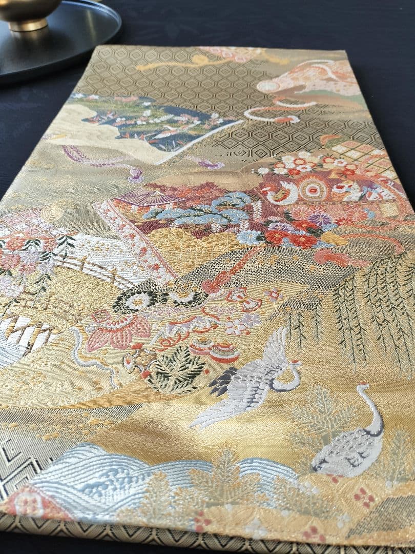 A613★逸品‼️豪華刺繍‼️ひな祭り‼️袋帯正絹テーブルランナー2ｍ18cm