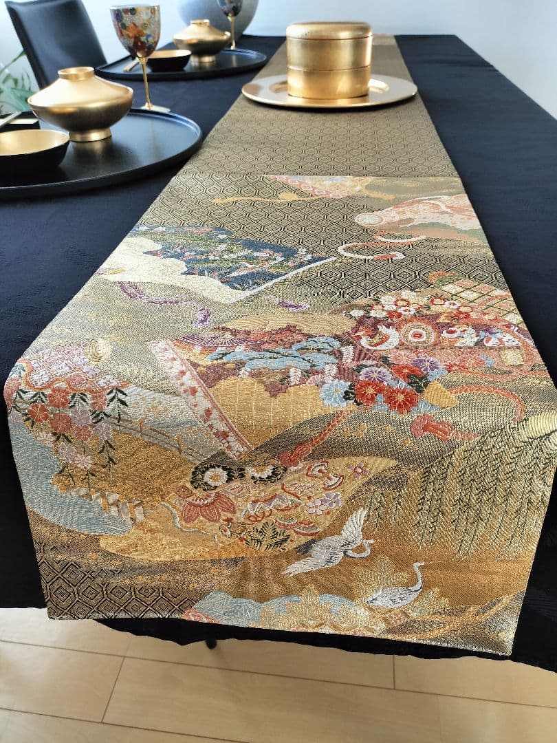 A613★逸品‼️豪華刺繍‼️ひな祭り‼️袋帯正絹テーブルランナー2ｍ18cm
