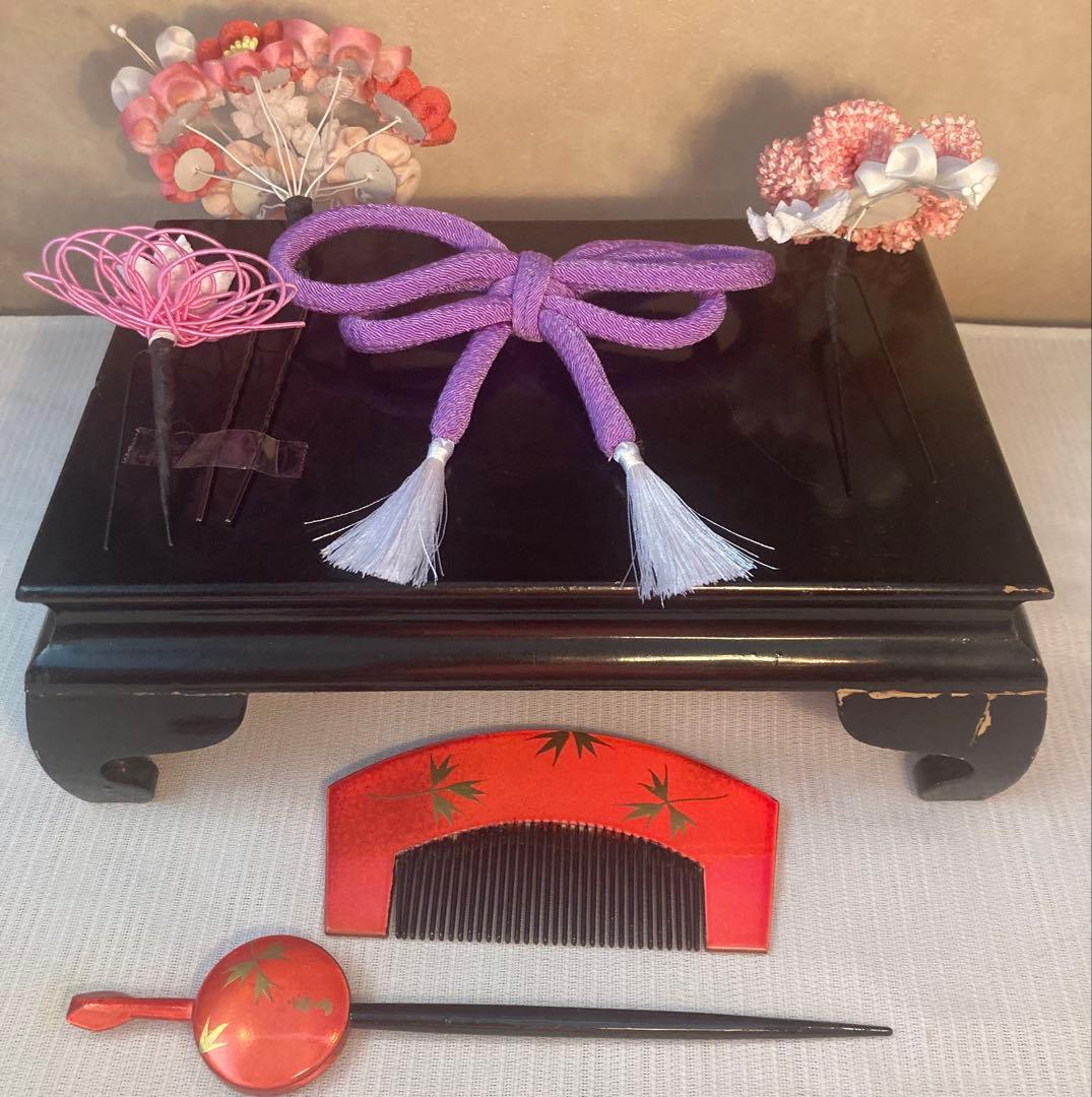 七五三　成人式　春待ち蝶々の花簪　まるぐけおりぼん　櫛平打ち簪　水引簪　日本髪