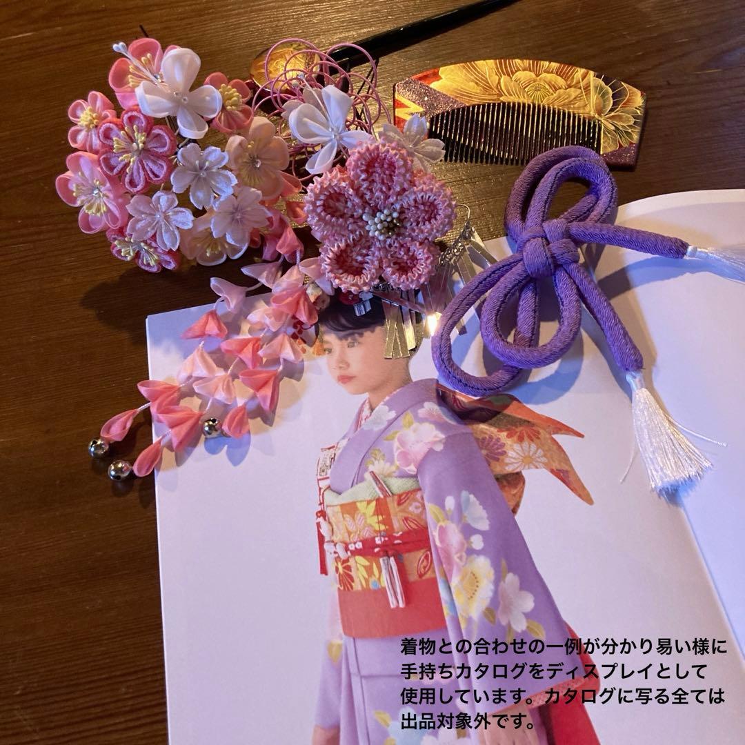 七五三　成人式　春待ち蝶々の花簪　まるぐけおりぼん　櫛平打ち簪　水引簪　日本髪