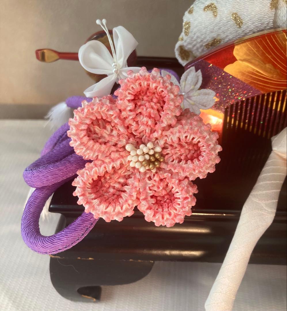 七五三　成人式　春待ち蝶々の花簪　まるぐけおりぼん　櫛平打ち簪　水引簪　日本髪