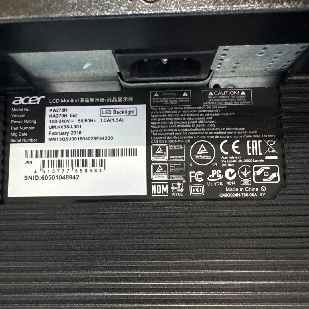 Acer ディスプレイ　27インチ　KA270H