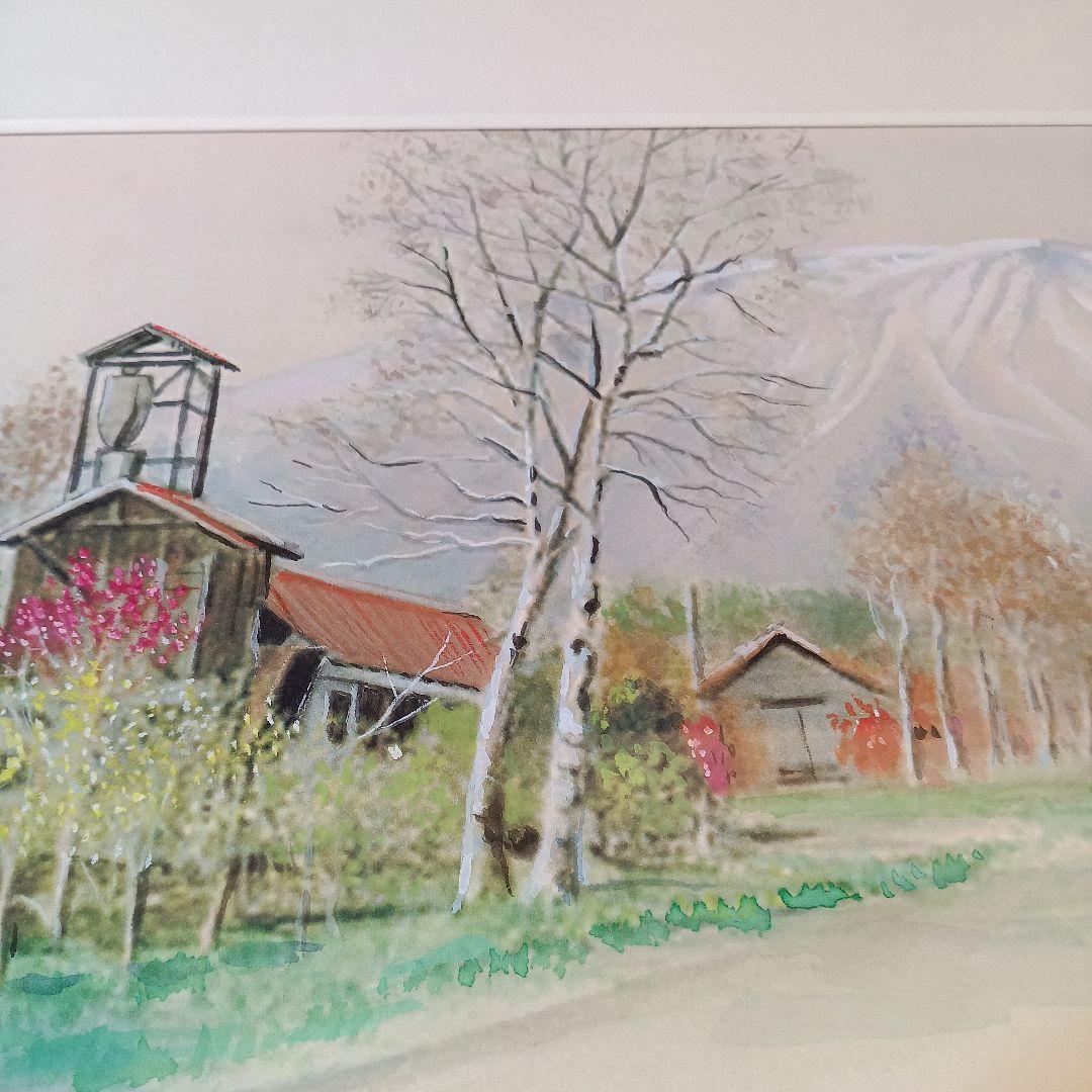 小岩井農場　 水彩画　洋画家「中原佳雄」　岩手山と自然風景