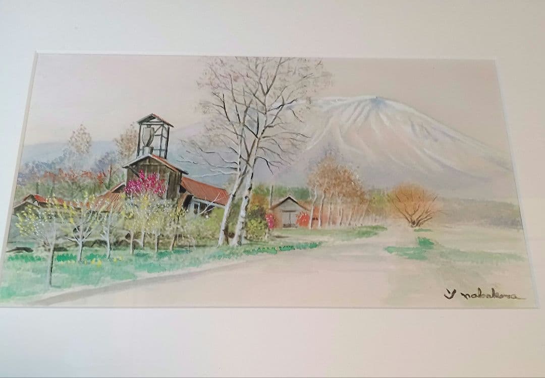 小岩井農場　 水彩画　洋画家「中原佳雄」　岩手山と自然風景