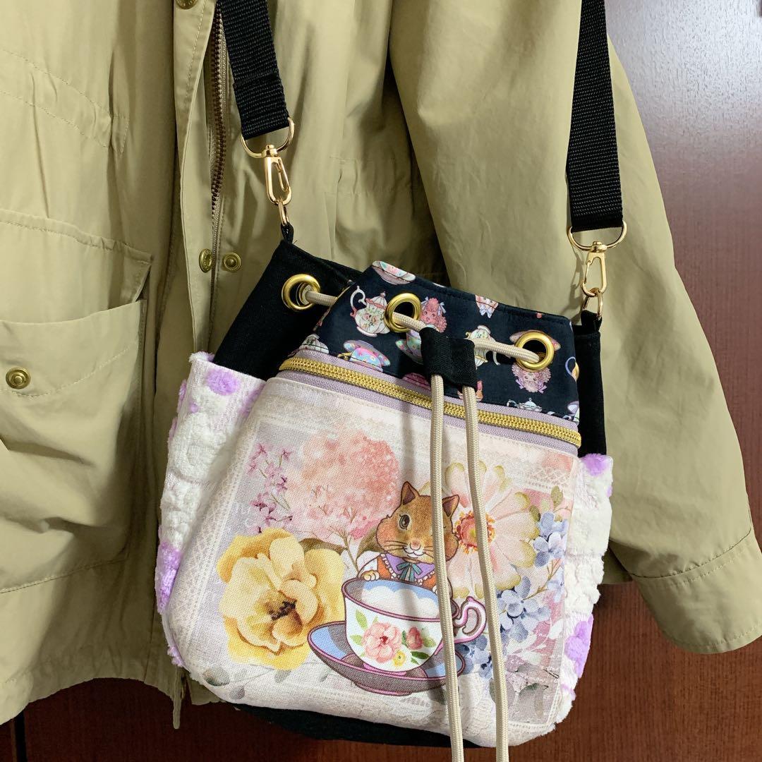 ハンドメイド　ジョリーフルール　コラコラ　巾着バッグ　ショルダーバッグ　ミニ柄