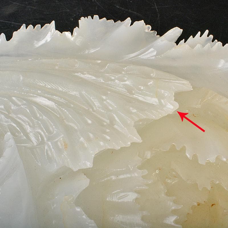 中国　玉石白玉彫刻　白菜　置物　唐木台付　V　R7211B