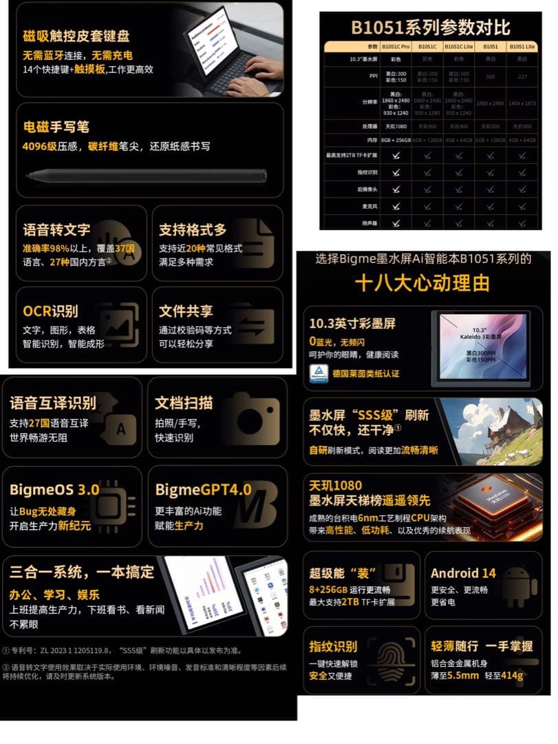 電子書籍リーダー本体 Bigme B1051 Color pro RAM8G+ROM256GB