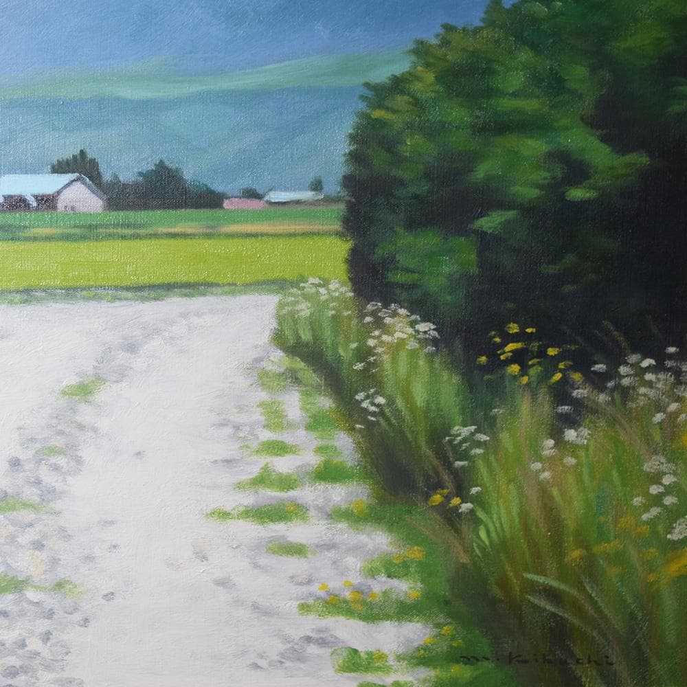 油彩画 菊池満「風景」F12号 写実画壇会員 油絵 額装 風景画