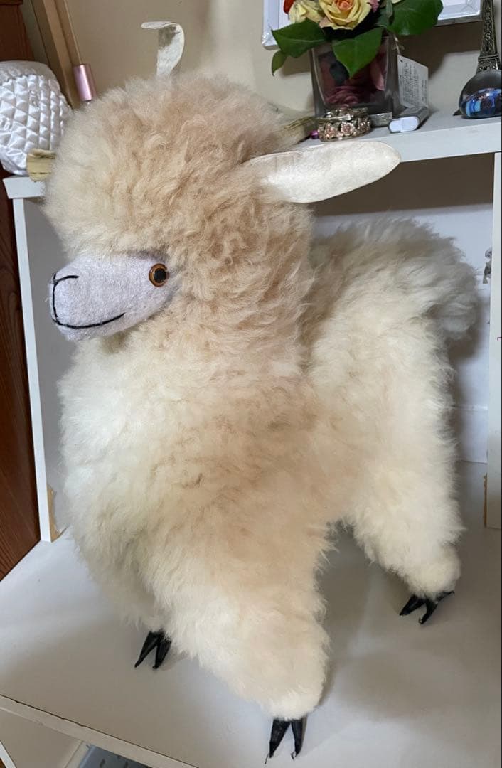クリームアルパカ ぬいぐるみ アルパカ原毛 ペルー製 60cm ふわふわの毛並