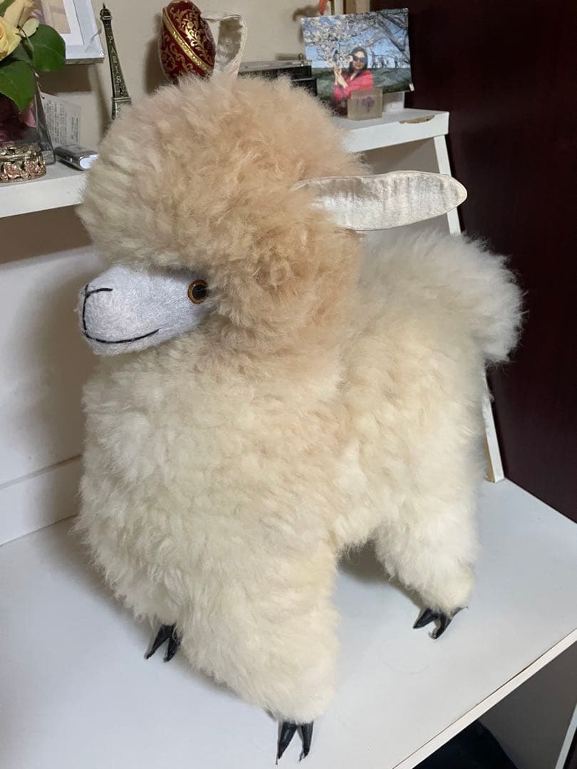 クリームアルパカ ぬいぐるみ アルパカ原毛 ペルー製 60cm ふわふわの毛並