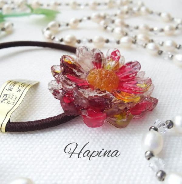 ダルメシアンフラワーレジンヘアゴム