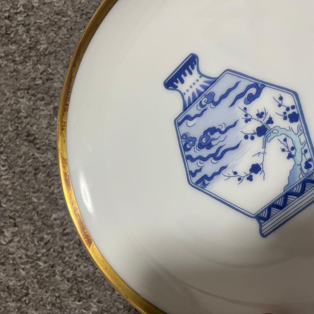 深川製磁 ブルーチャイナ 丸サービス皿5枚揃 絵変わり　銘々皿