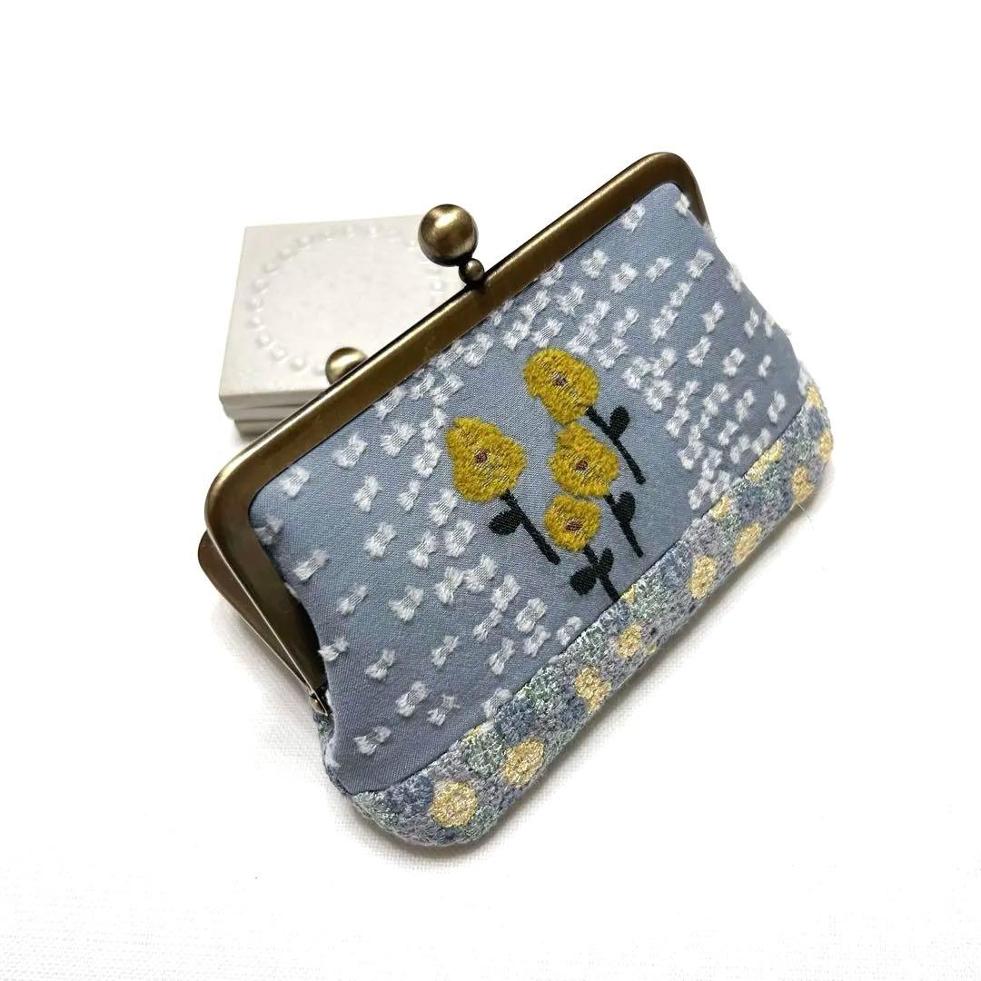 ミナペルホネン　ハンドメイド　がま口　skyful 小さいバラード水色⭐️ラスト