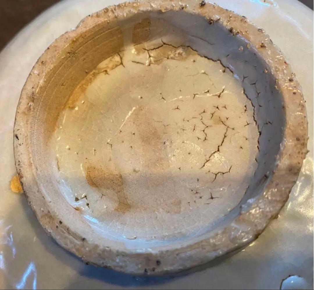 アンティーク汕頭(スワトウ)古染付・獅子文・砂付高台椀・鑑賞スタンド付２点セット