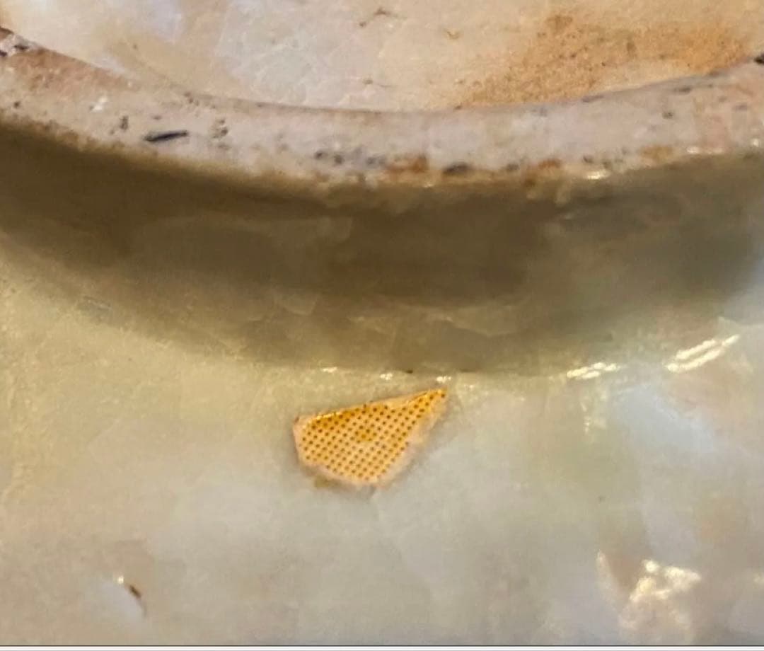 アンティーク汕頭(スワトウ)古染付・獅子文・砂付高台椀・鑑賞スタンド付２点セット