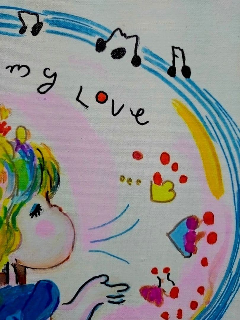 【額縁なし】【F6号】水森亜土/表裏サイン・裏描き有/油彩/アクリル/額縁/額装