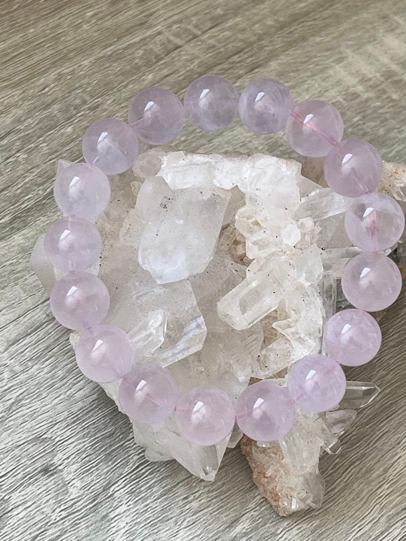 天然石ブレスレット☆ラベンダーピンクローズクォーツ１２ｍｍ☆上品なカラー！