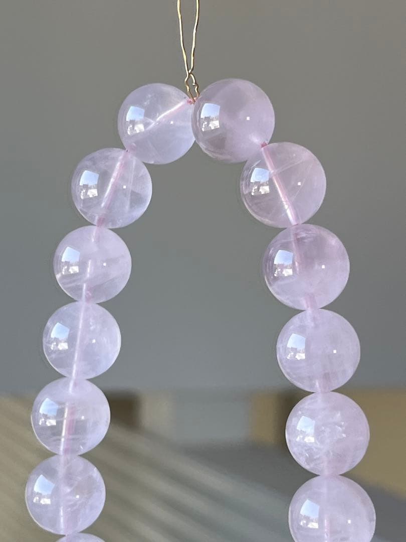 天然石ブレスレット☆ラベンダーピンクローズクォーツ１２ｍｍ☆上品なカラー！