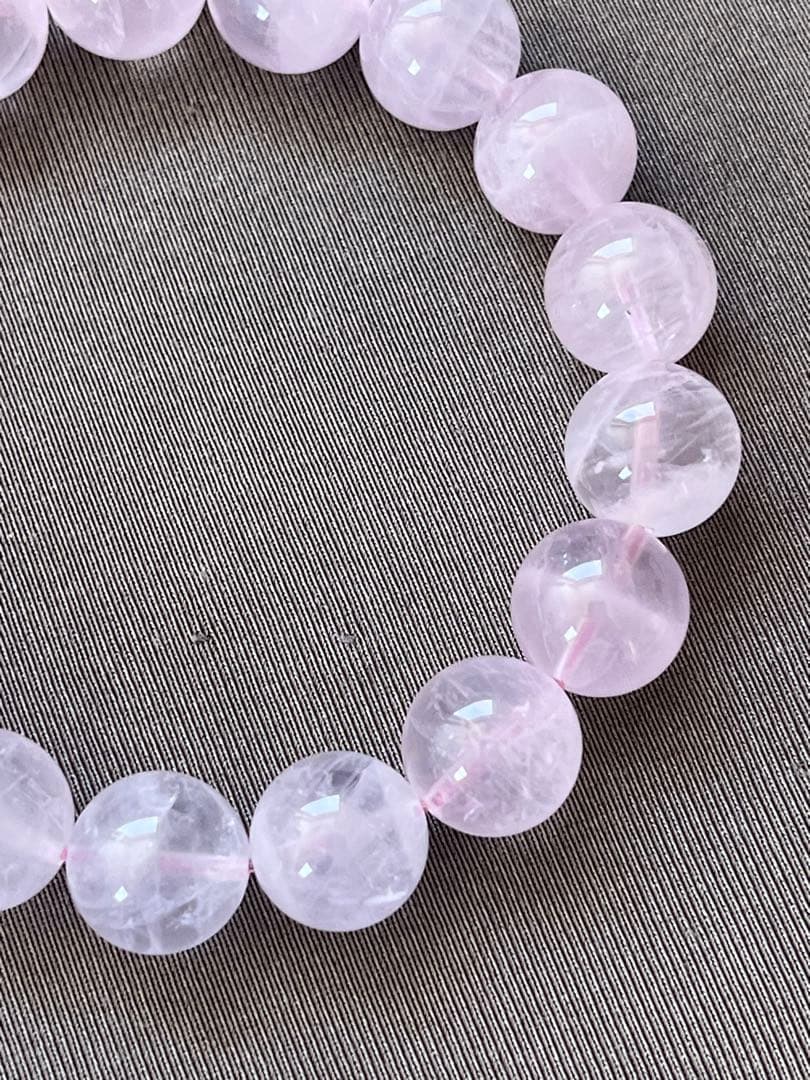 天然石ブレスレット☆ラベンダーピンクローズクォーツ１２ｍｍ☆上品なカラー！