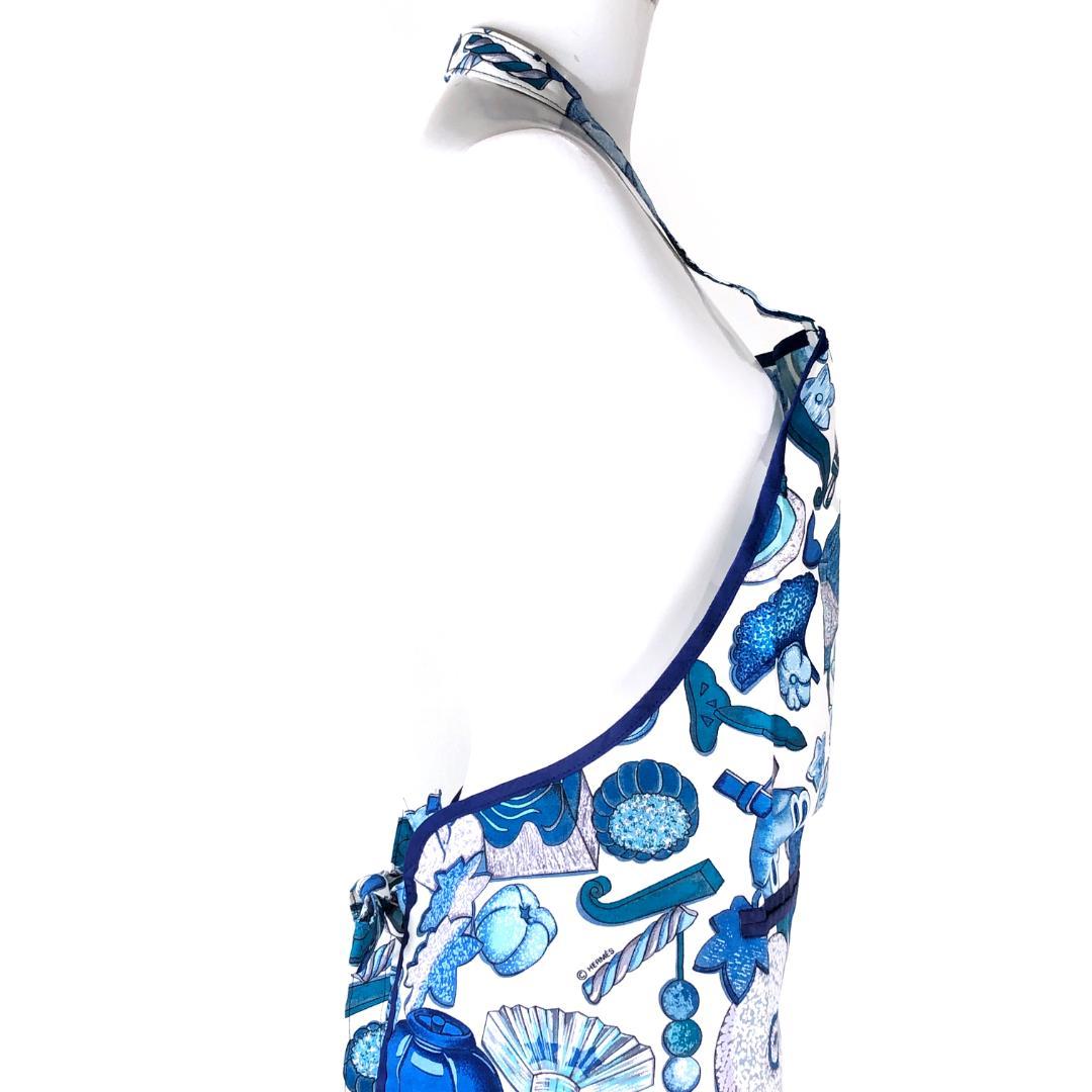 【美品・箱付き】エルメス／調理用エプロン 和洋折衷絵柄／ネイビー