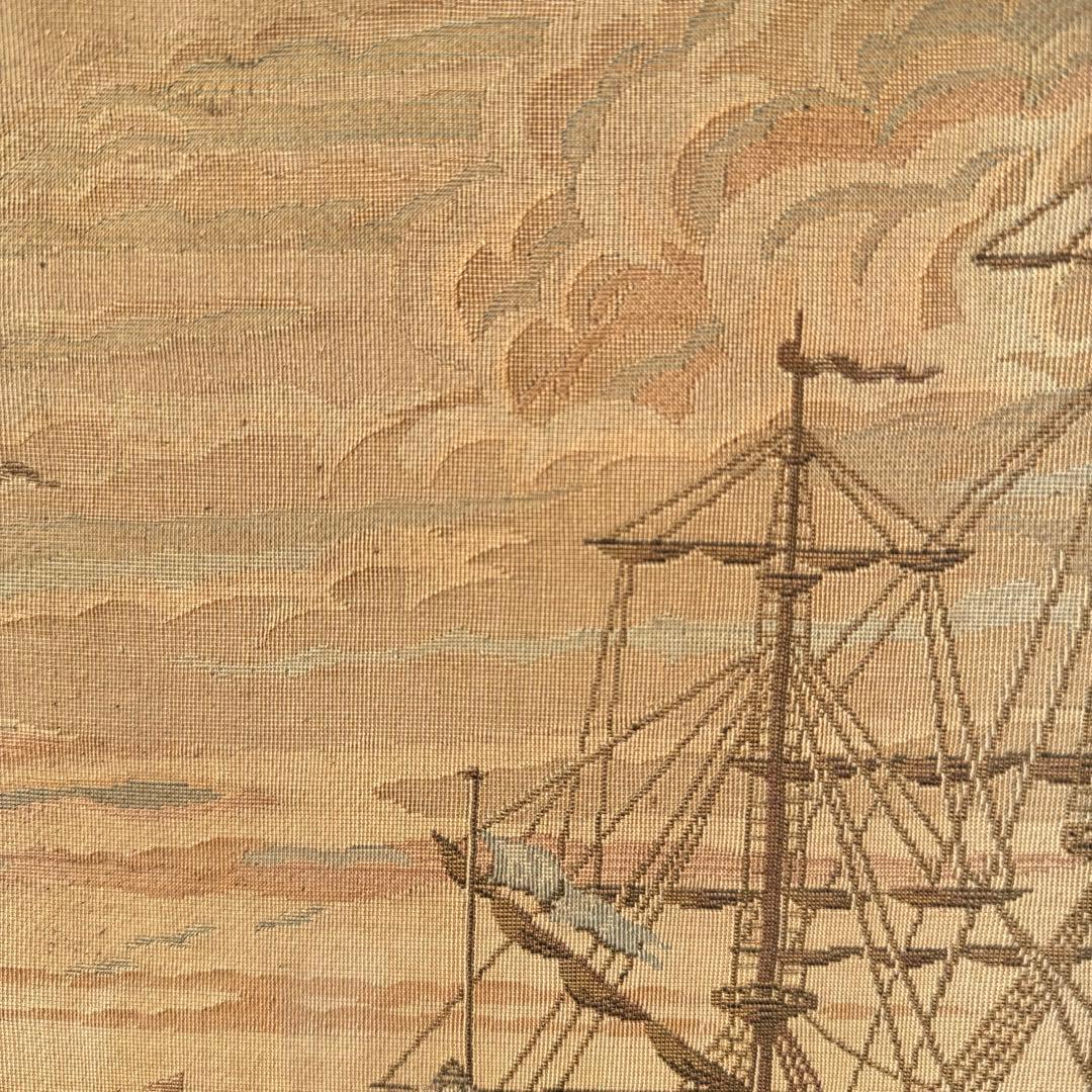 ヨーロッパの港のタペストリー 織りイタリア風景装飾アート　アンティーク