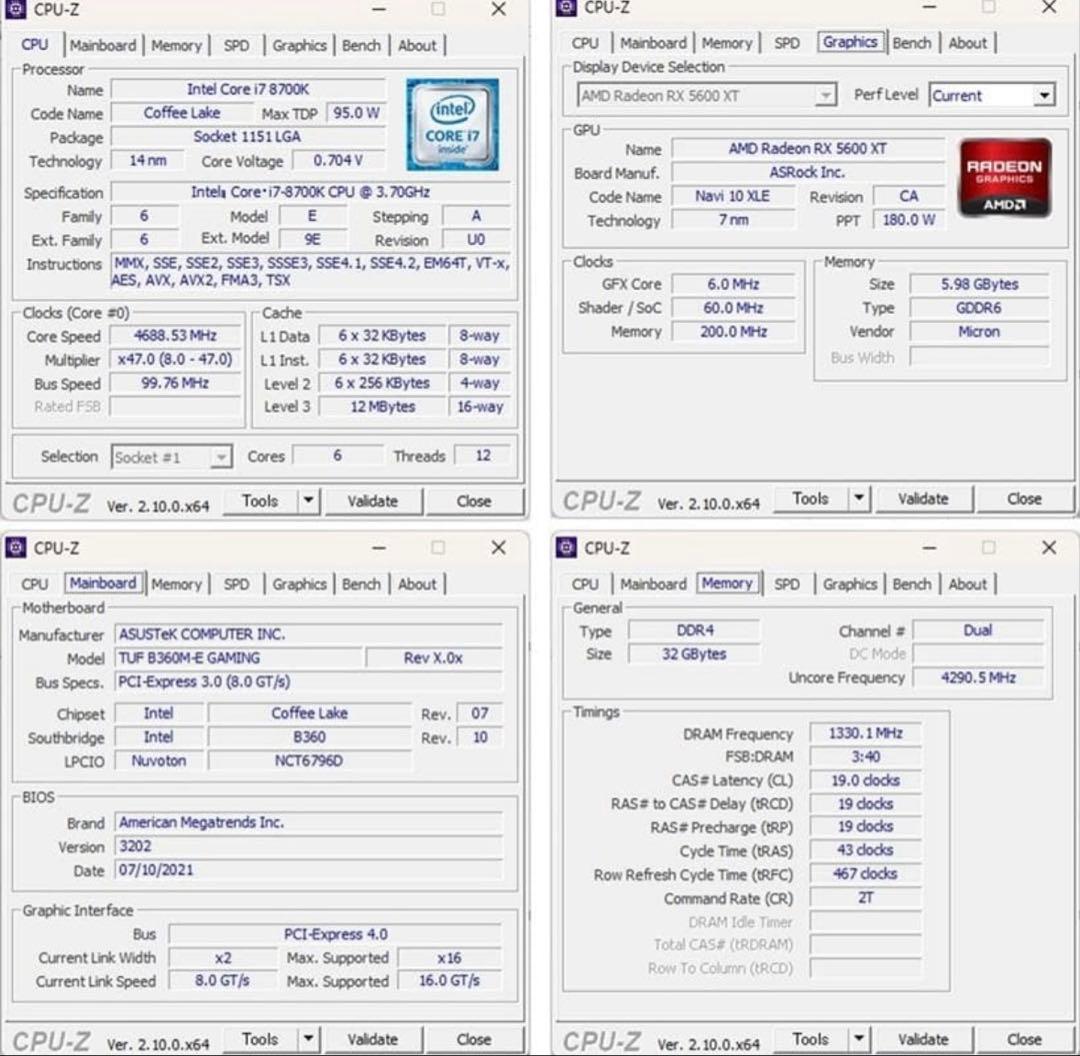 ゲーミングPC/Core i7 8700K/RX5600XT/メモリ32G