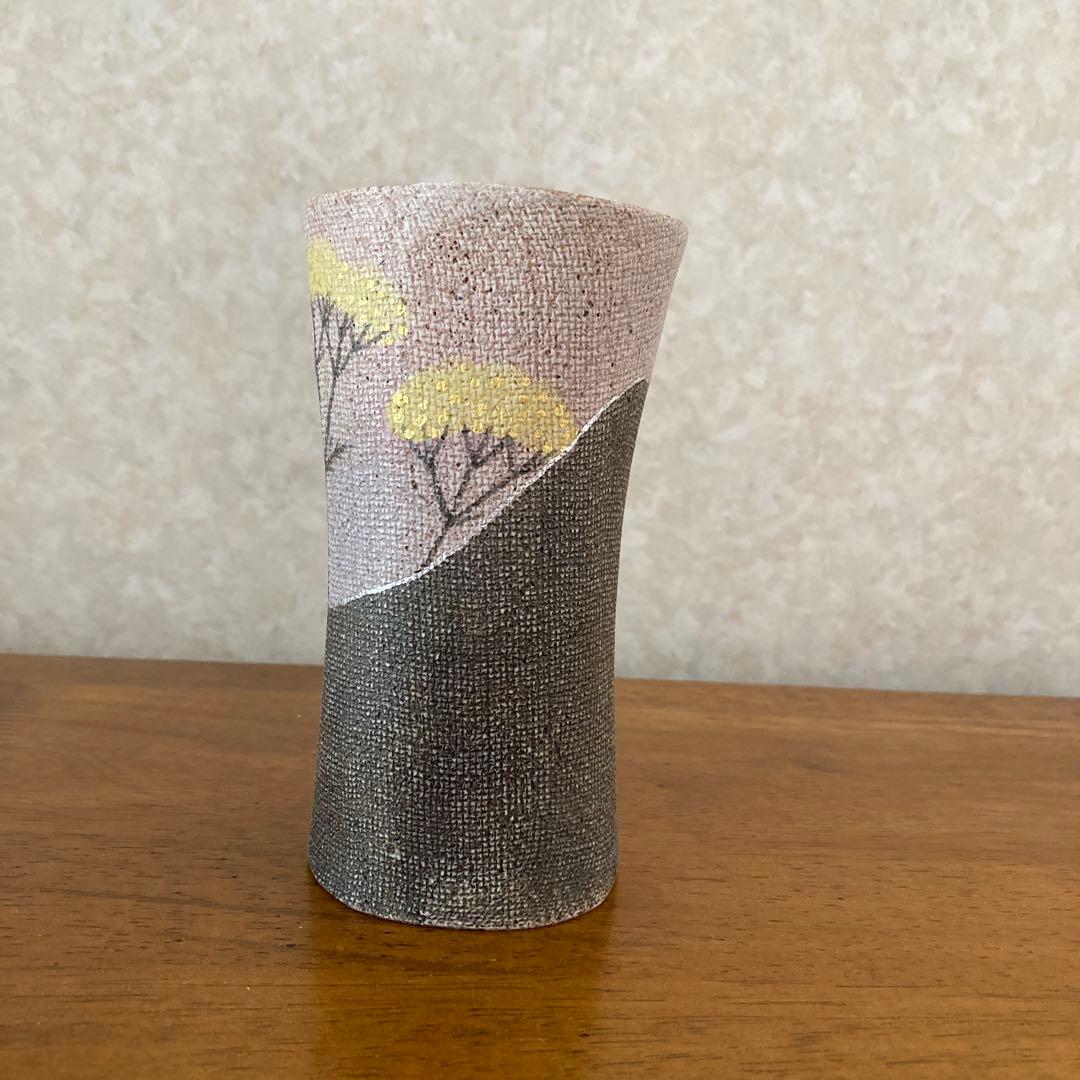 【共箱・落款】日展会員 伊藤東彦 益子焼 布目象嵌ジョッキ「女郎花」名工の傑作