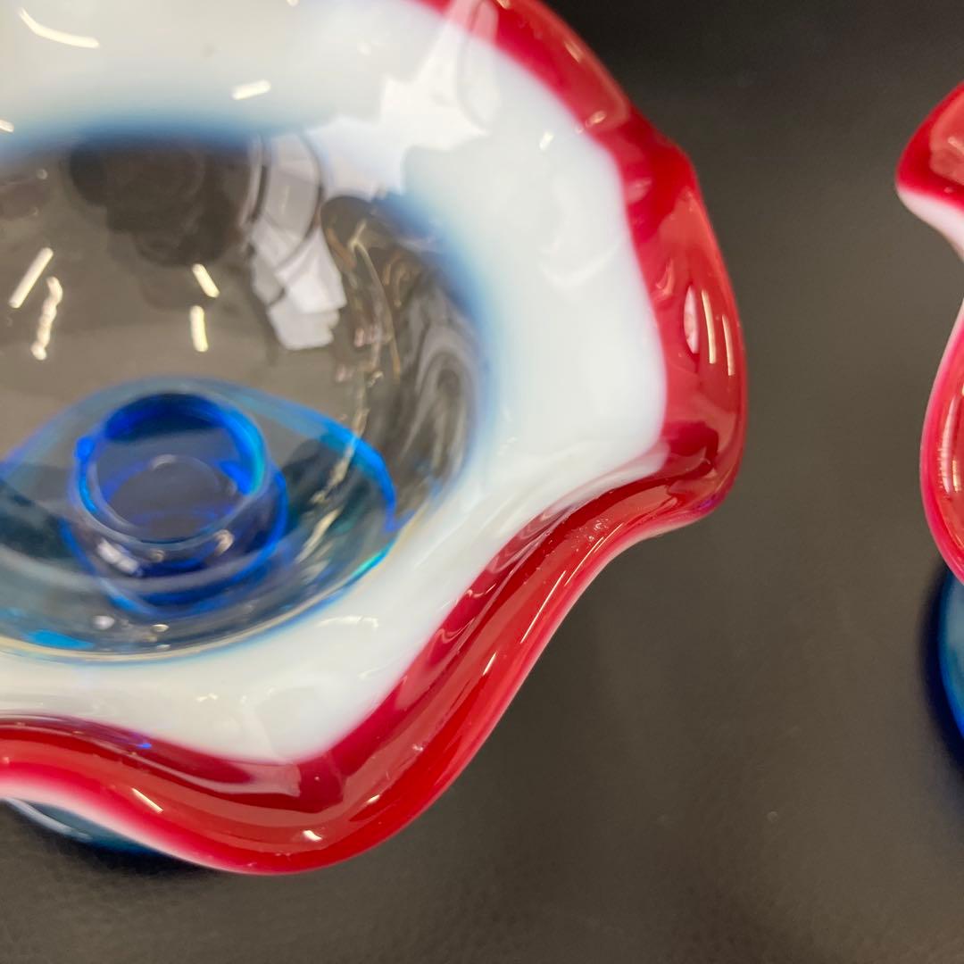 希少　大正モダン　氷コップ 和ガラス　三色 手吹き ガラス 乳白色 レトロ