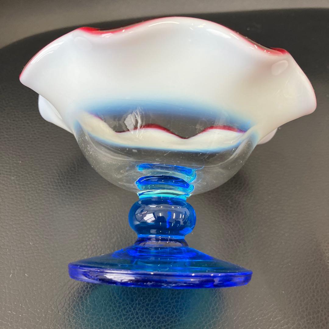 希少　大正モダン　氷コップ 和ガラス　三色 手吹き ガラス 乳白色 レトロ