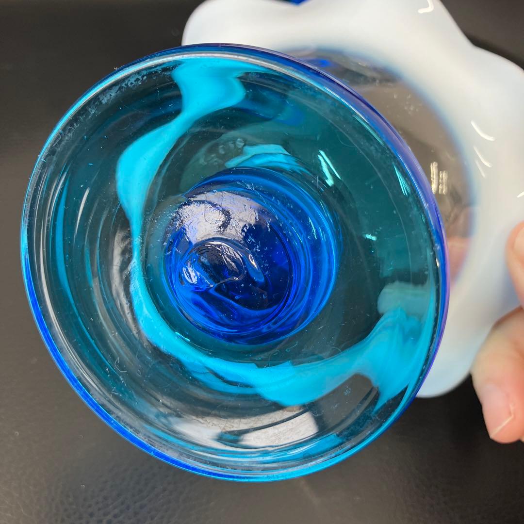 希少　大正モダン　氷コップ 和ガラス　三色 手吹き ガラス 乳白色 レトロ